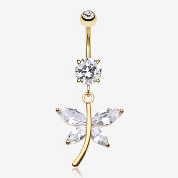 Friendly Butterfly Belly Button RIng-Clear Gem